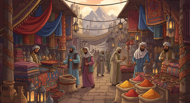 People Shopping at Middle Eastern Market.