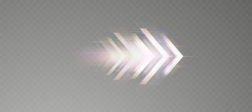 Vector speed arrows, glowing lines indicating the direction of movement. Dynamic light effect with blurring during fast movement, vector.