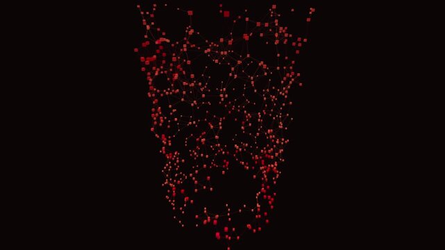Seamless 4K VJ loop of Cyber-Block Data Core. Medium X Spin Y Tilt view of Random Firing in Rust to Red colors. Ideal for AI, cyber, and abstract tech backgrounds.