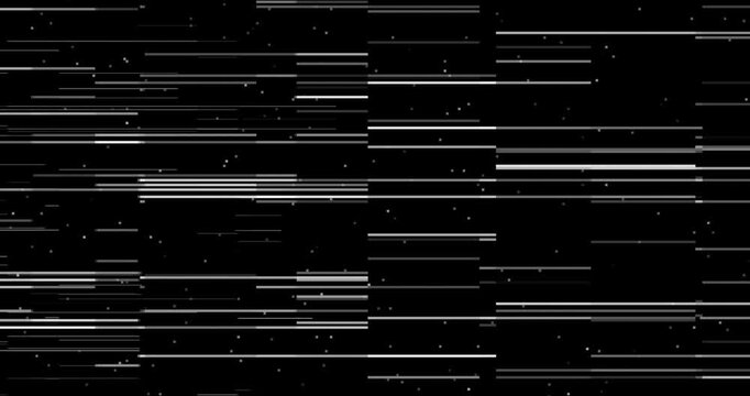 Fast moving white data lines create an abstract monochrome technology background on black space.