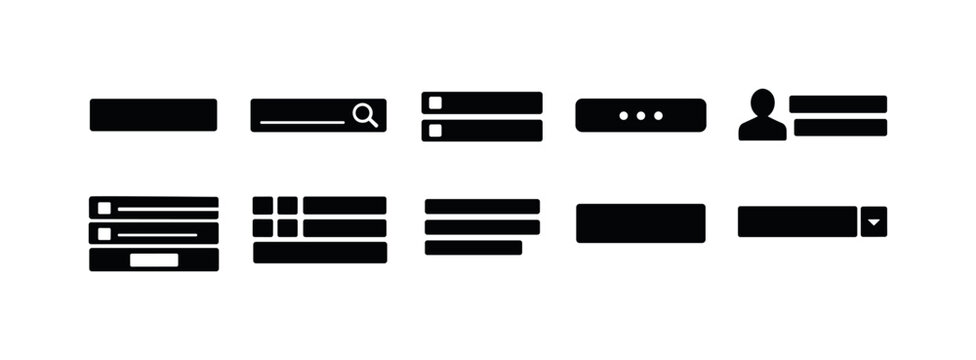 Collection of black UI interface icons for web and app design elements