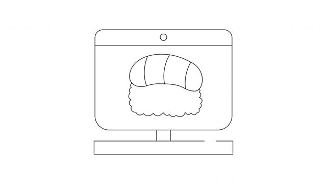 Simple Line Art Sushi Icon on Digital Screen.