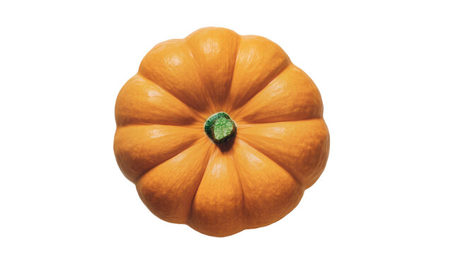 Ripe orange pumpkin with green stem, isolated on transparent background