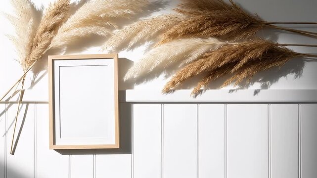 Empty Picture Frame with Pampas Grass.