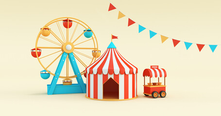 carnival tent with ferris wheel and food cart 3d render © Queen Nadeesha