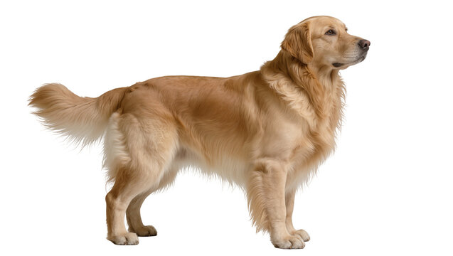 Golden Retriever dog standing attentively, isolated on transparent background