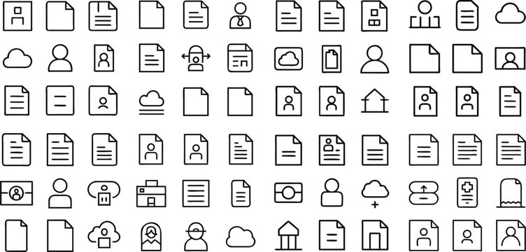 A comprehensive array of document icons, thoughtfully arranged in a grid formation, representing various aspects of data and document management.
