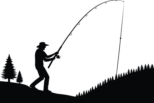 "Fisherman Casting Rod Silhouette Vector Icon &mdash; Fishing Man Black Flat Symbol for Logo, T-Shirt, Sticker & Outdoor Sport Design"