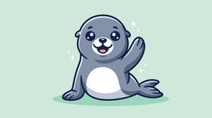 Adorable Gray Cartoon Seal Pup Waving Flipper Vector Illustration. © Caroline Studio