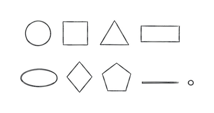 Collection of hand-drawn geometric shapes including circle, square, triangle, and pentagon