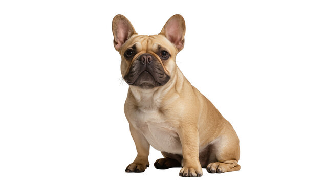 Fawn French Bulldog sitting attentively, isolated on transparent background