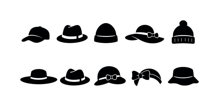Collection of diverse headwear silhouettes including hats and beanies