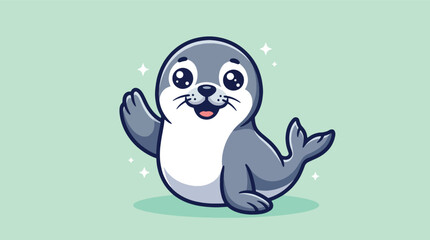 Cute Seal Waving Hello Cartoon Illustration. © Caroline Studio