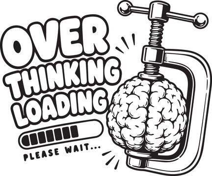An illustration capturing the concept of overthinking with a graphic representation of a brain squeezed in a clamp.