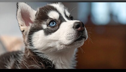 Obraz premium Tiny Husky Puppy with Curious Expression – Cinematic Realistic Dog Portrait