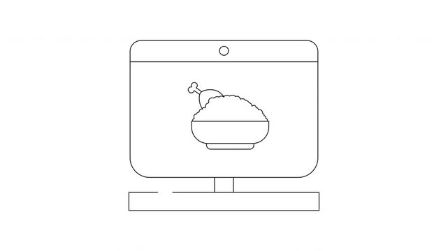 Computer screen displaying a bowl of food with a fork and knife icon.