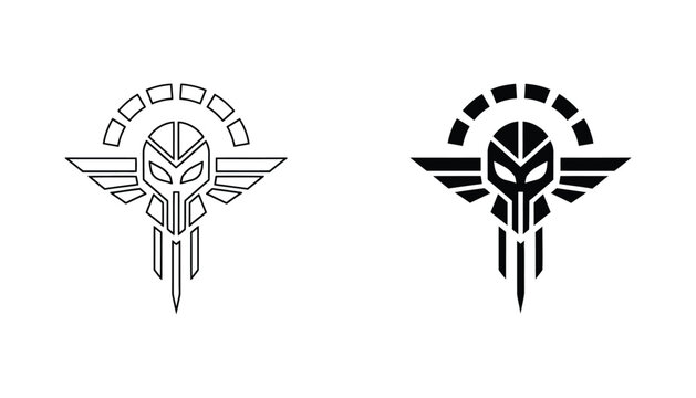Futuristic spartan helmet emblem with geometric wings
