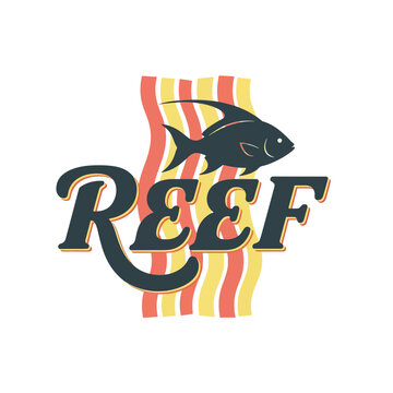 Vintage style reef logo design with a stylized fish illustration.