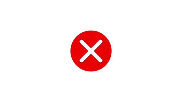 Animated wrong mark red icon appearing. Cross sign means rejection, ban or disagreement.