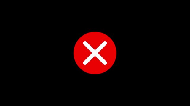 Animated wrong mark red icon appearing.Clean and simple 'delete' icon animation. Cross sign means rejection, ban or disagreement.