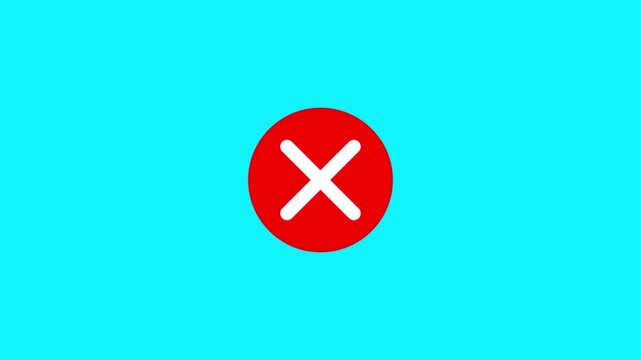 Animated wrong mark red icon appearing.Clean and simple 'delete' icon animation. Cross sign means rejection,