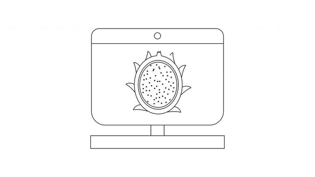Computer screen displaying a dragon fruit logo outline.