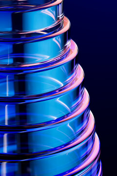 3D glass ring stack with luminous edge over deep blue field