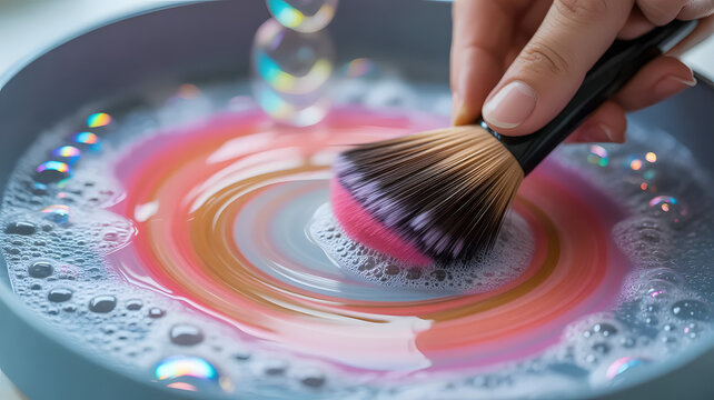 Removing makeup residue from the brush
