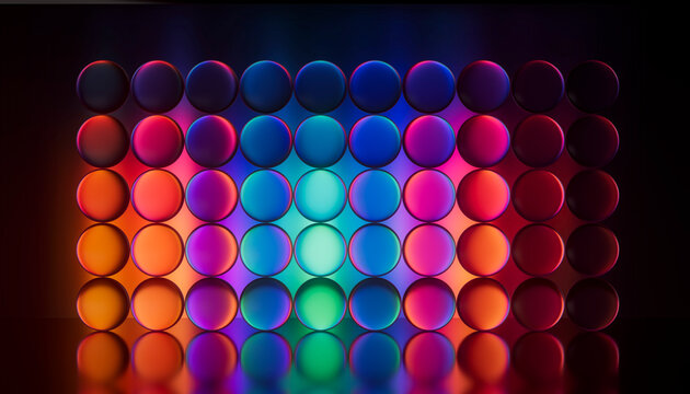 3D neon sphere matrix with radiant color grid and reflection