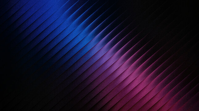 Grainy ribbed abstract background with diagonal lines in blue and purple gradient colors, modern digital art texture
