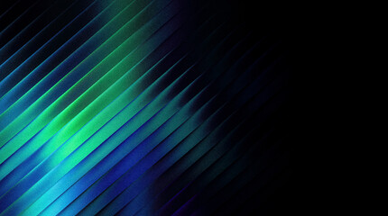 Fototapeta premium Grainy ribbed abstract background with diagonal lines in shades of blue and green, creating a sleek, modern, and textured effect