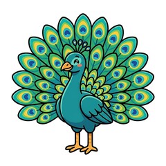 Fototapeta premium Colorful Peacock Cartoon Illustration.