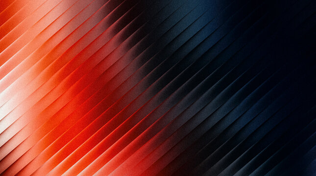 Grainy ribbed abstract background with diagonal stripes in a gradient of red, orange, and dark blue, featuring a textured surface