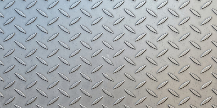 Industrial diamond plate metal texture with a rusty silver steel pattern on a seamless gray aluminium surface for construction wallpaper