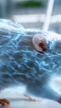 A Stunning Visual Exploration of a White Rat Surrounded by Electric Energy, Capturing the Intriguing Intersection of Nature and Technology in Two Dynamic Frames