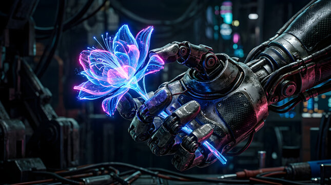 robot holding a flower