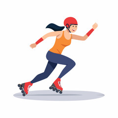 Fototapeta premium Woman Roller Skating with Helmet and Protective Gear
