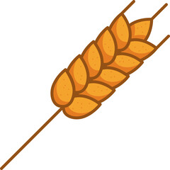 Fototapeta premium Illustration of a single stalk of ripe golden wheat with a brown stem, representing agriculture and grain production, isolated on a white background for easy integration into various designs