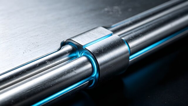 Brushed silver metallic liquid cooling pipe with icy blue light