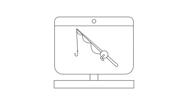 Computer screen displaying fishing rod and hook concept.