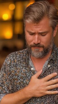 A Man in Contemplation, Experiencing an Emotional Moment Captured in Two Frames, Expressing a Profound Inner Conflict with a Pensive Gesture