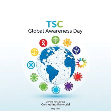 Tsc global awareness day concept with globe and colorful icons on white background