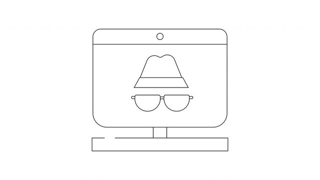 Computer screen displaying incognito mode icon with hat and glasses.