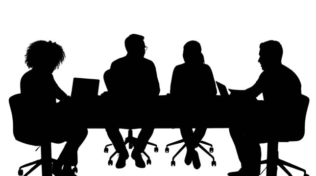 Four people having business meeting around table isolated on transparent background, Vector