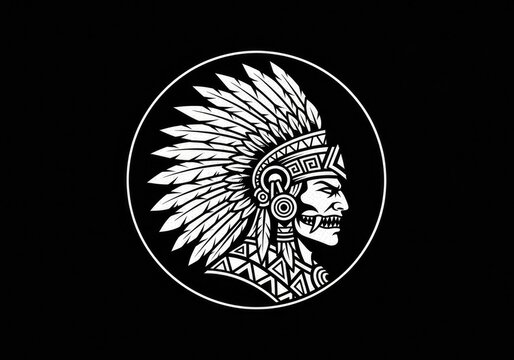 Detailed Native American chief warrior profile logo icon.