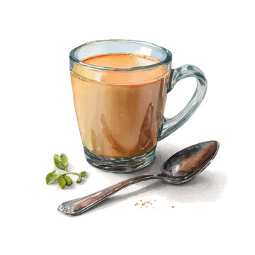 watercolor vector of Chai Tea, isolated on a white background.