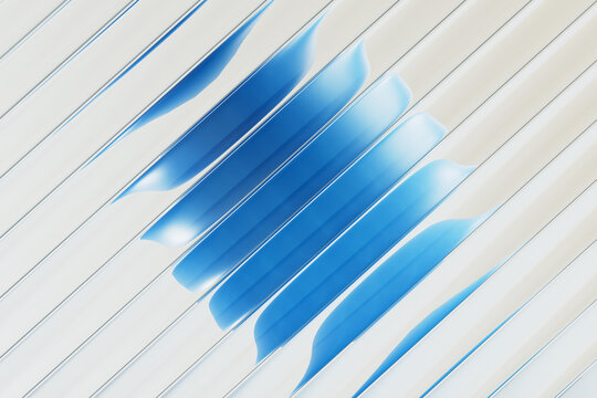 3D blue slit pattern with diagonal strip on white surface