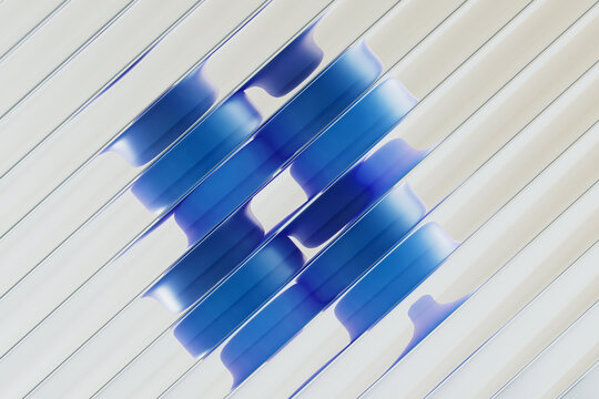 3D blue channel layout with diagonal cut on white background