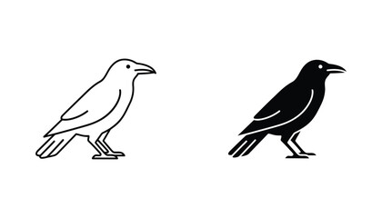 Fototapeta premium Minimalist raven bird silhouette and line art drawing for gothic or nature inspired graphic design projects