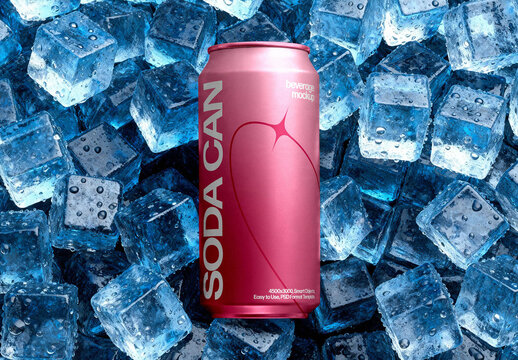 Aluminium Can Mockup &ndash; in Ice Packaging Branding Presentation (PSD)